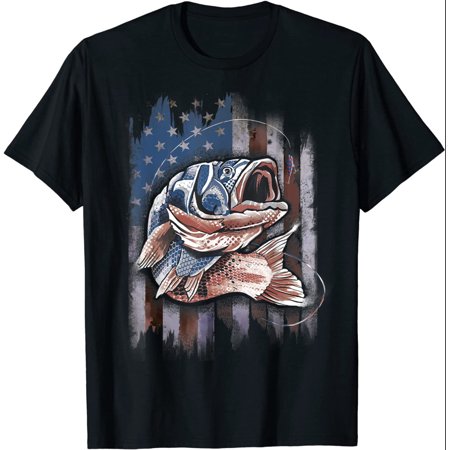 Bass Fishing Fisherman USA Vintage Amercian Flag T-Shirt Funny Gift For Men