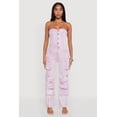thumbnail image 2 of Womens Daisy Denim Strapless Flare Jumpsuit with Cargo Pockets, 2 of 4