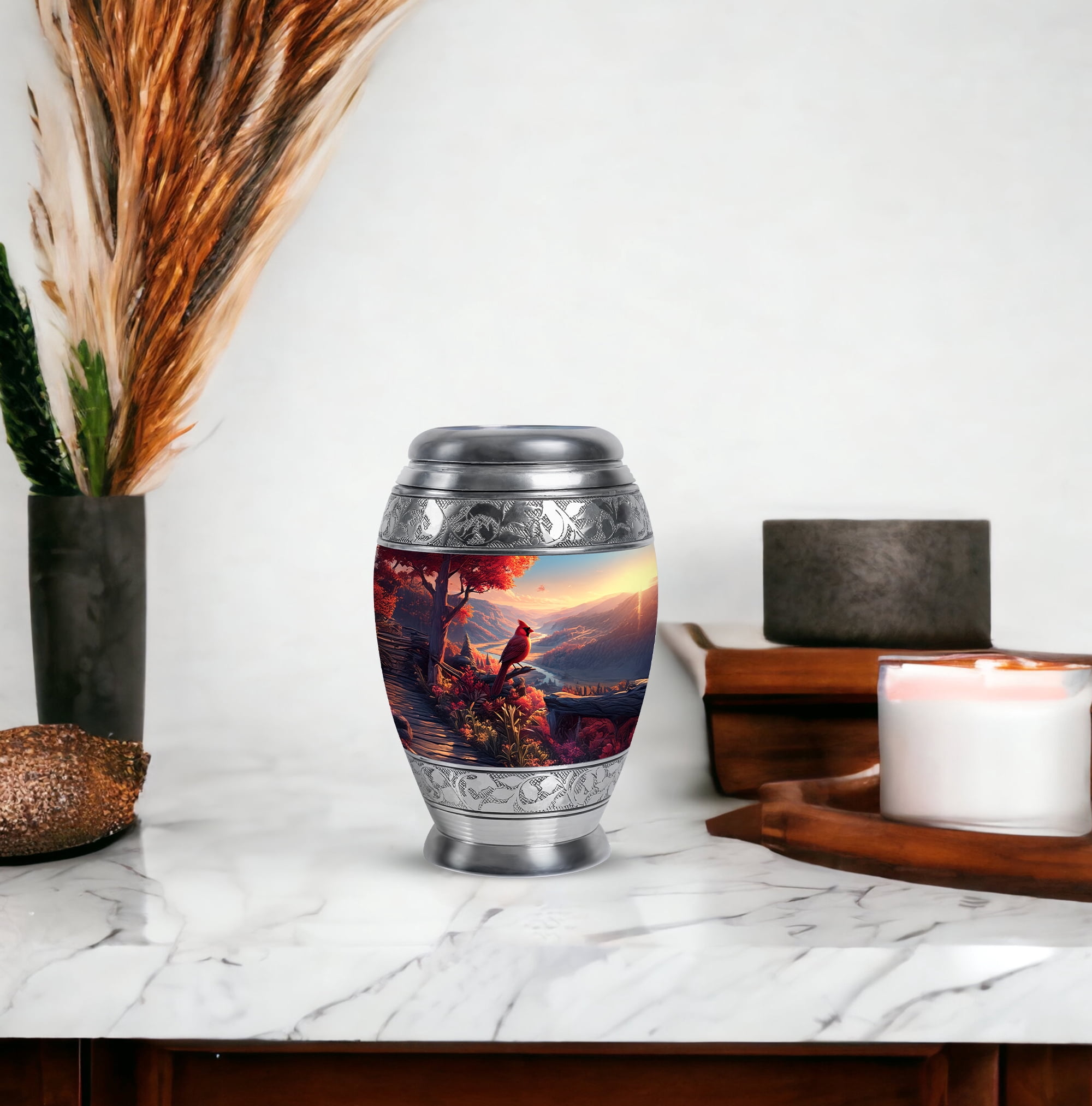 Cardinal Bird Mini Cremation Urns For Human Ashes, Cloud Keepsake Memorial Urns For Adult Male, Sunset Tiny For Human Ashes, Blue Urn For Adult, Memorial Urn For Funeral 3 Inch
