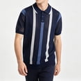thumbnail image 2 of Ceisia Men's Striped Knit Polo Shirt Short Sleeve Button Collar Textured Fabric for Casual and Smart Wear Navy XL Gifts for Father, 2 of 5