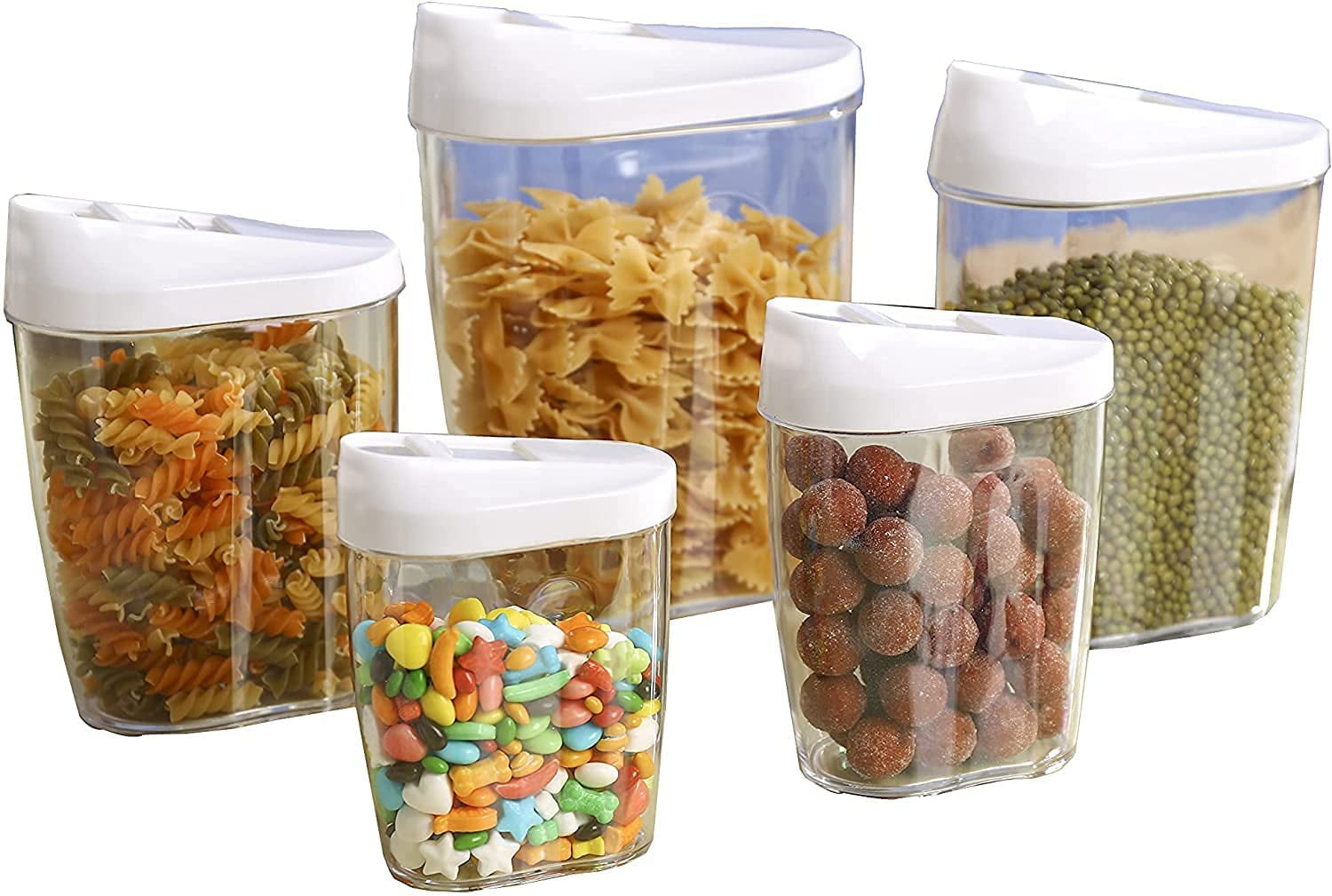 Pack of 5 Lockable Stackable Food Storage Jars Clear Acrylic Plastic