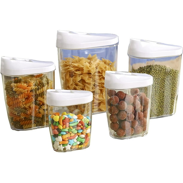 Pack of 5 Lockable Stackable Food Storage Jars Clear Acrylic Plastic Storage Jars 1440ml, 960ml