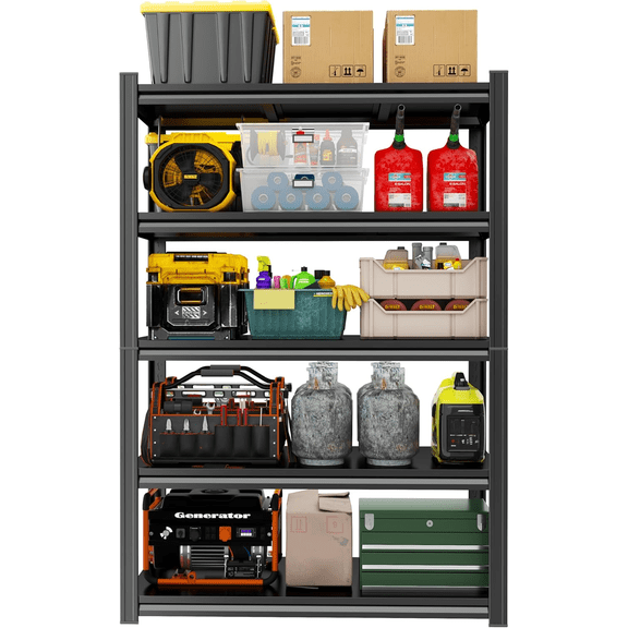 Metal Garage Shelving Unit, 5-Tier Adjustable Large Storage Shelves, 3250LBS for Garage, Basement, Pantry Industrial Steel Shelving, Ideal for Tool Organization, Black, 63" H x 40" W x 16" D