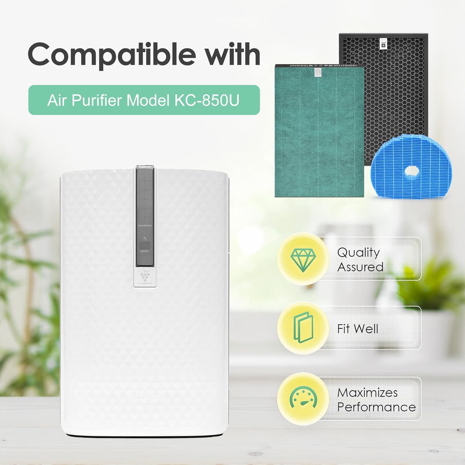 Filter Compatible with  KC-850U & KC-C100U  Purifier, H13 True HEPA , Carbon & Humidifier Filter Combo