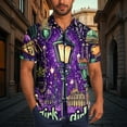 thumbnail image 2 of UVEASISHA Men's Holiday Button Down Shirt New Orleans Short Sleeve Lapel Collar Mardi Gras Shirts Big and Tall Fashion Carnival Party Shirt Purple#1 XL, 2 of 6