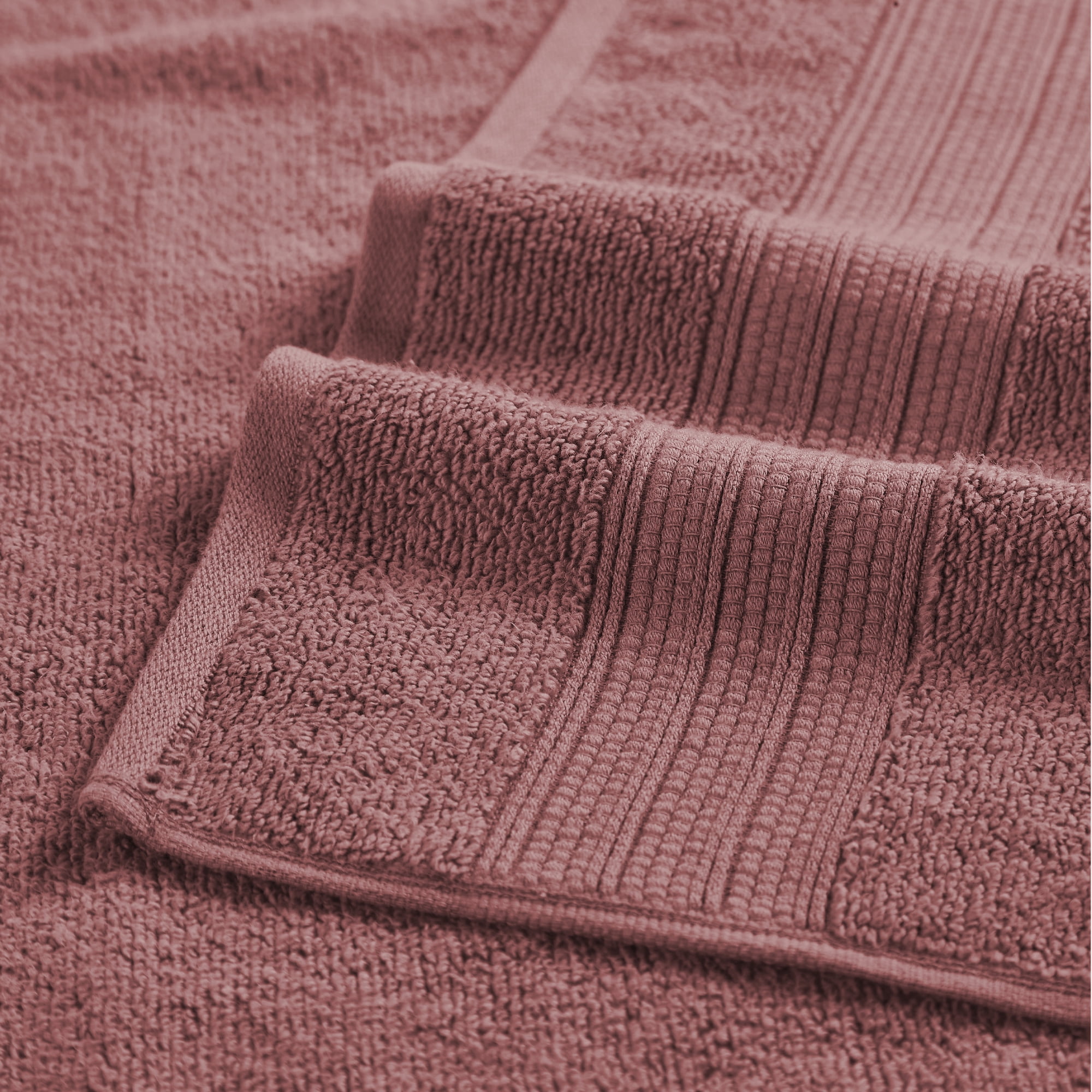 Modern Threads Reinhart 6-Piece Quick Dry Striped, Cotton Bath Towel Set, Rosewood Pink