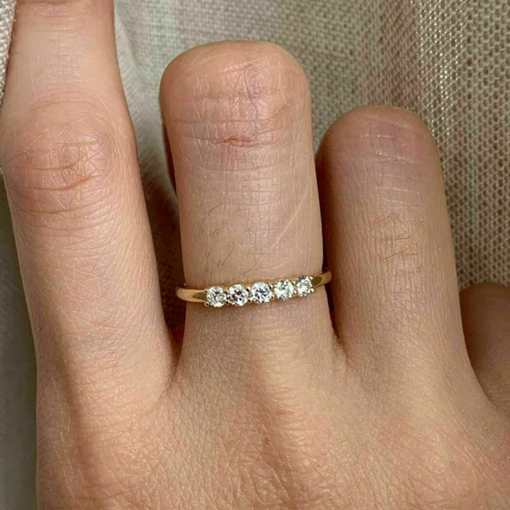 0.50Ct Lab Created Diamond Five Stone Wedding Band Ring 14K Yellow Gold Finish