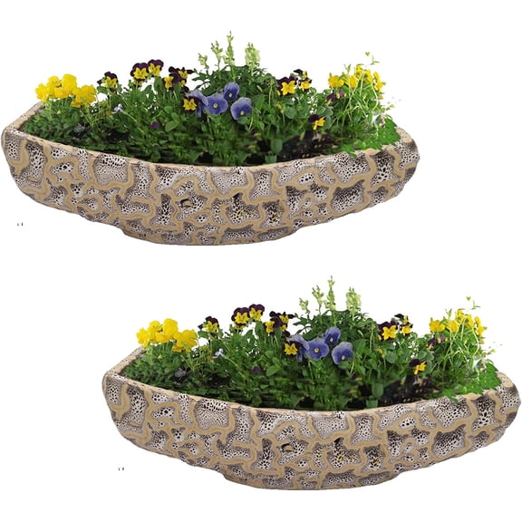 India Meets India Ceramic Boat Shaped Planter Flower Pots Indoor Outdoor Planter, Handicraft by Awarded Indian Artisan (10' Inch, Cream, Set of 2)