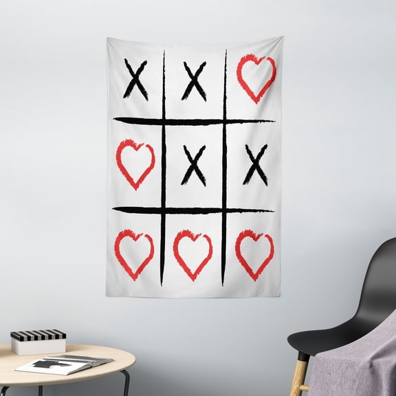 Xo Decor Tapestry, Simple Love Game Happy Valentines Cute Romance Humor Hobby Symbols Design, Wall Hanging for Bedroom Living Room Dorm Decor, 40W X 60L Inches, Pearl Black Red, by Ambesonne