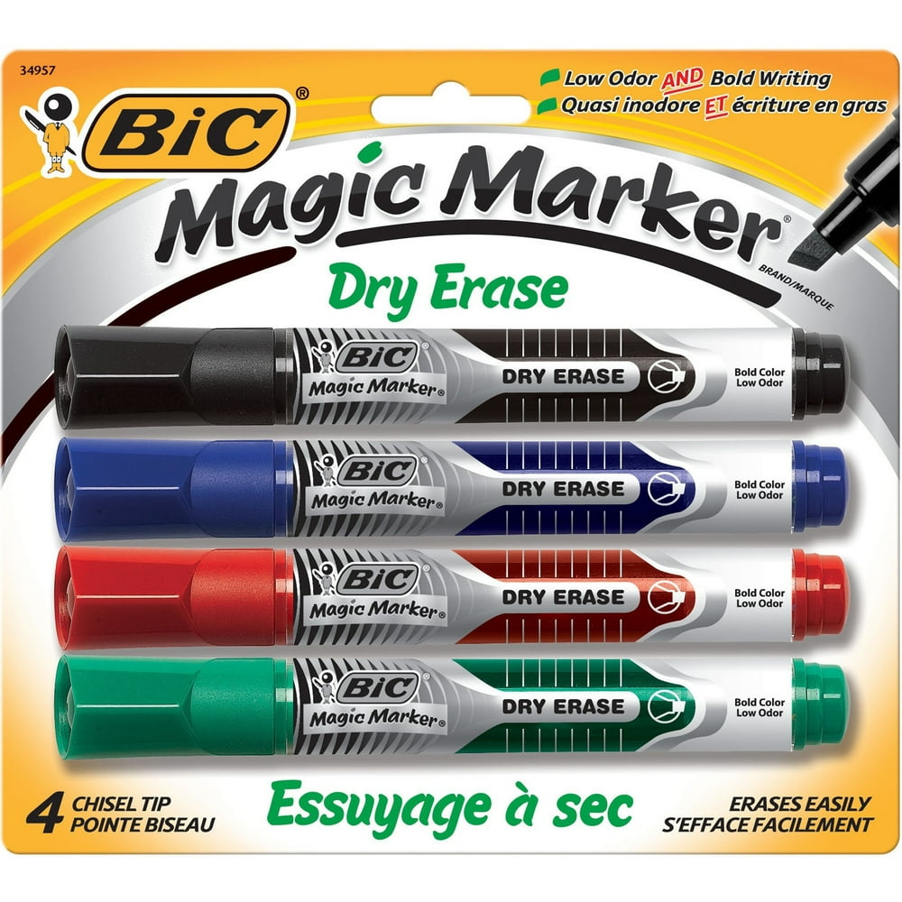 BIC, Chisel Tip Dry Erase Magic Markers, 4 / Set