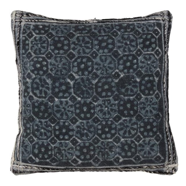 SARO 3208.GY18S Tile Block Print Down Filled Cotton Accent Throw Pillow Grey