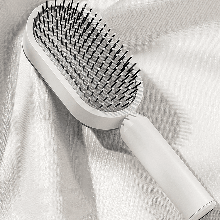 Pinkiou Self Cleaning Hair Brush with Holder-New 3D Air Cushion Brush for Detangling-Easy Clean Hair Brush for Women&Men-Paddle Hair Brush with Nylon Bristles for Thick/Curly/Long/Short Hair