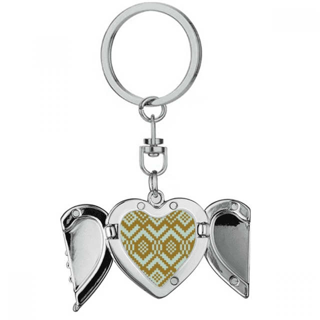 Porte-clés Illustration Carrée Symétrique Bleu Tan Cœur Aile d'Ange