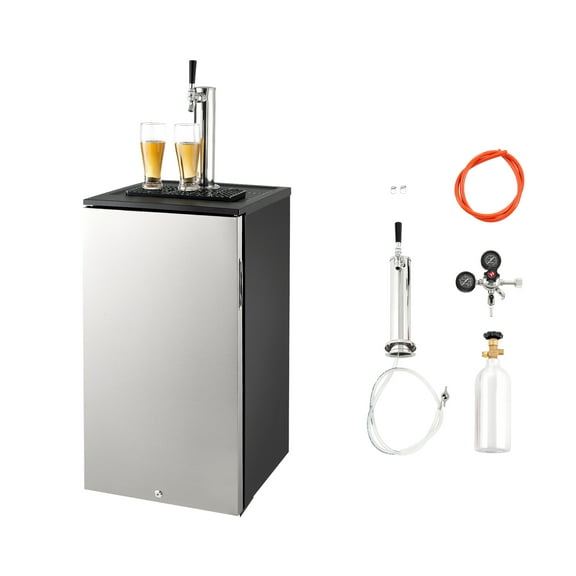 KFFKFF Single Tap Beer Kegerator, Draft Beer Dispenser for D System, Refrigerator with Shelves, Fits 1 Sixth Keg, Includes 2.5lbs CO2 Tank, 92L Capacity