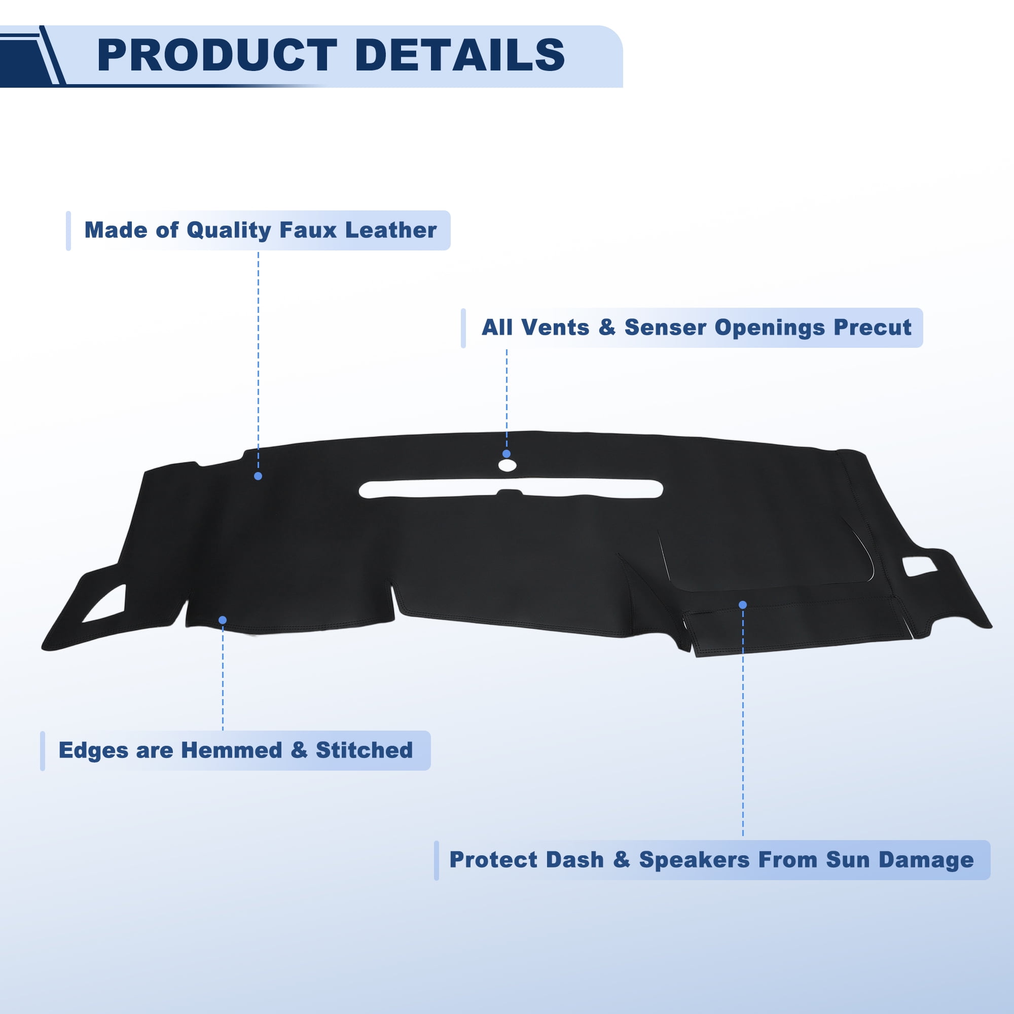 Leather Dash Cover for GMC Sierra for Chevrolet for Silverado 2007-2013 Dashboard Cover Mat Sunshade Non-Slip Dashboard Protector Anti-Glare& Beat The Heat