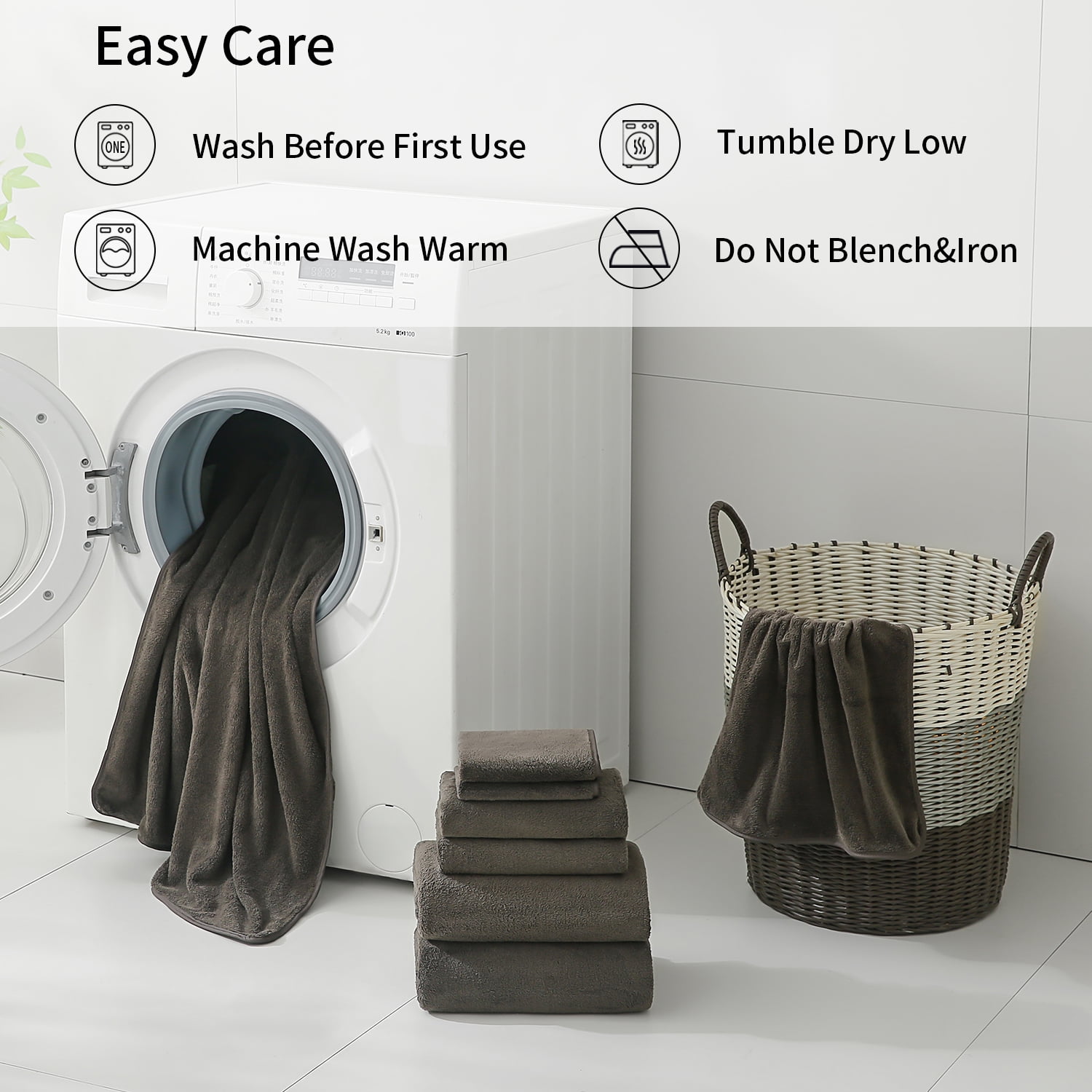 Beartech 6 Pack Bath Towel Set,Microfiber Towel Set,2 Bath Sheet,2 Hand Towel,2 Washcloth,Ultra Soft & Quickly Dry Bathroom Towel Set,Plush Highly Absorbent Shower Towel For Hotel Spa-Black Brown