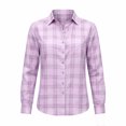 thumbnail image 2 of Women Lapel Button Long Sleeve Plaid Shirt Top, 2 of 5