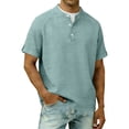thumbnail image 2 of HBYJLZYG Men's Cotton Linen Blend Henley T-Shirt with 3-Button Placket, Short Sleeve, Raglan Sleeve, Breathable, S-XXXXL for Everyday & Outdoor, 2 of 8