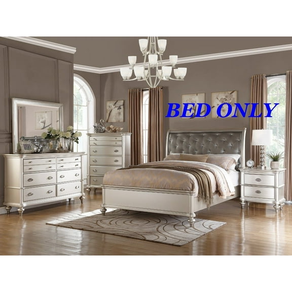 Traditional Look 1pc Queen Size Bed Faux Leather Tufted Headboard Silver Finish Bedroom Furniture unique Legs