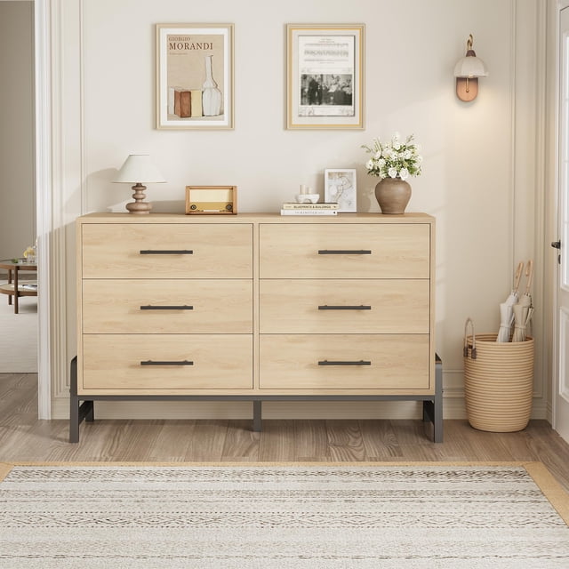 Yiwa Commode de Rangement à 6 Tiroirs, Armoire Autoportante Spacieuse avec Pattes en Forme de R pour Chambre, Salon, Entrée