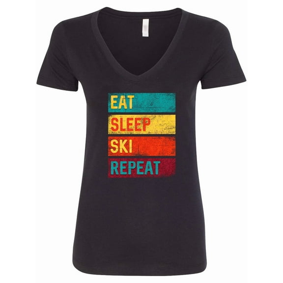 Inktastic Skiing Eat Sleep Ski Repeat Women's V-Neck T-Shirt
