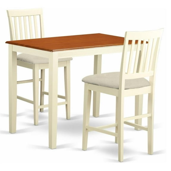 Pemberly Row 3-piece Dining Pub Table Set in Buttermilk/Cherry