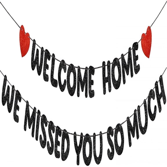 CCOCC Pre Strung Welcome Home We Missed You So Much Banner Glitter Welcome Home Sign for Party Decorations Military Army Returning,Homecoming,Family (Black,Red)