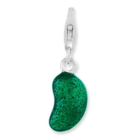 Char Diamonds - Mia Diamonds 925 Sterling Silver Rhodium-Plated 3-D Enameled Green Bean with Lobster Clasp Char