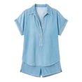 thumbnail image 7 of Favoffer Women Faux Denim Blend Sets Short Sleeve Button Front Shirts Loose Pocket Shorts Two Piece Outfits for Beach Vacation Summer Daily Leisure Time, 7 of 7