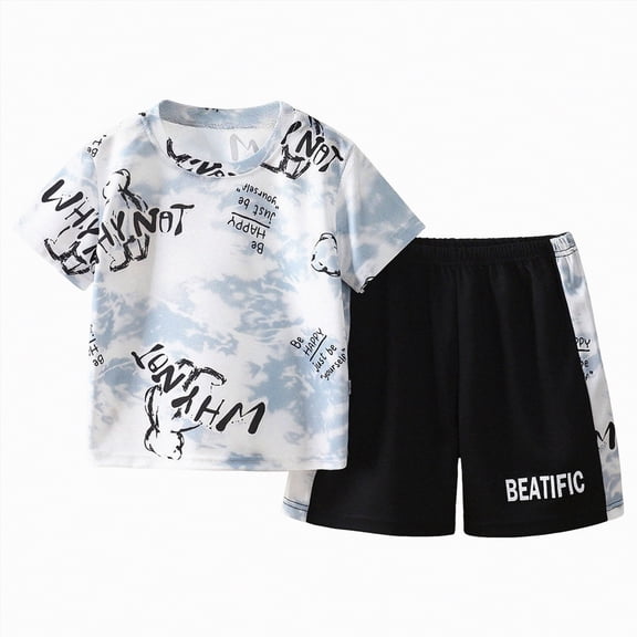 Leey-World 2t Boys Outfit Sets Summer Boys 2 Piece Athletic Outfits Short Sleeve Sport T-shirt and Shorts Summer Casual Clothes for 6-12 Years Summer Boys Outfits(Sky Blue,9-10 Years)