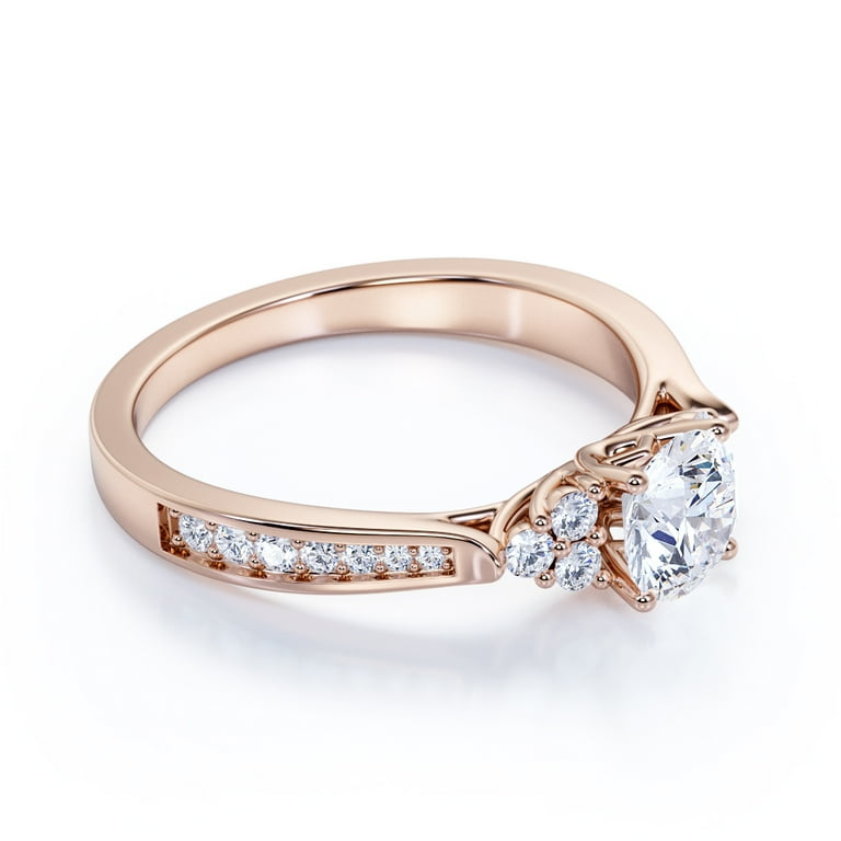 Diamond Accent Engagement Ring with Pave Bridge & Prongs 18K Rose Gold / Bubble / Round Prongs