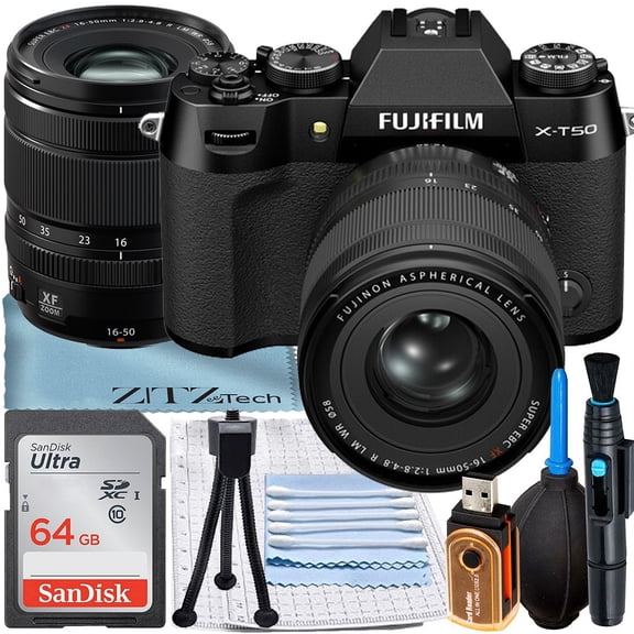 FUJIFILM X-T50 Appareil Photo Sans Miroir (Noir) avec Objectif XF 16-50mm + Carte Mémoire SanDisk 64 Go + Ensemble d'Accessoires ZeeTech