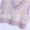 thumbnail image 3 of jinghuiyue Women Sweater Vest V Neck Knit Sleeveless Pullover Tank Oversized Houndstooth Pattern Preppy Fashion Uniform Waistcoat XL, 3 of 5