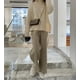 thumbnail image 1 of Pantalones anchos de punto de color blanco crema para mujer, pantalones rectos drapeados de cintura alta con banda elástica para otoño e invierno, 1 of 6