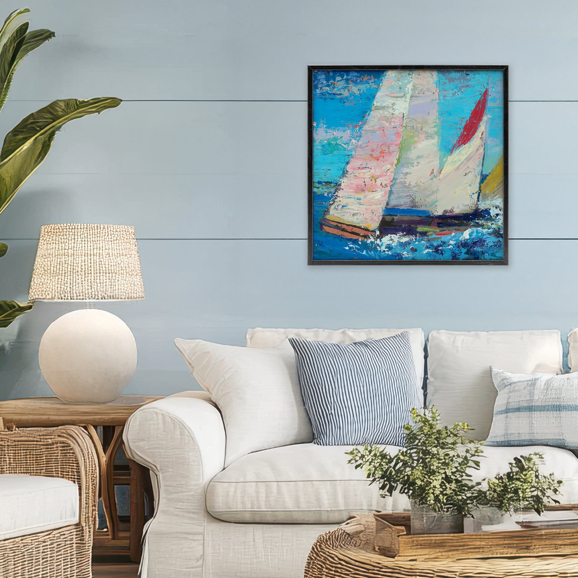 Stupell Industries Expressive Sailboats on Waves Black Framed Giclee Art, design by Beth A. Forst