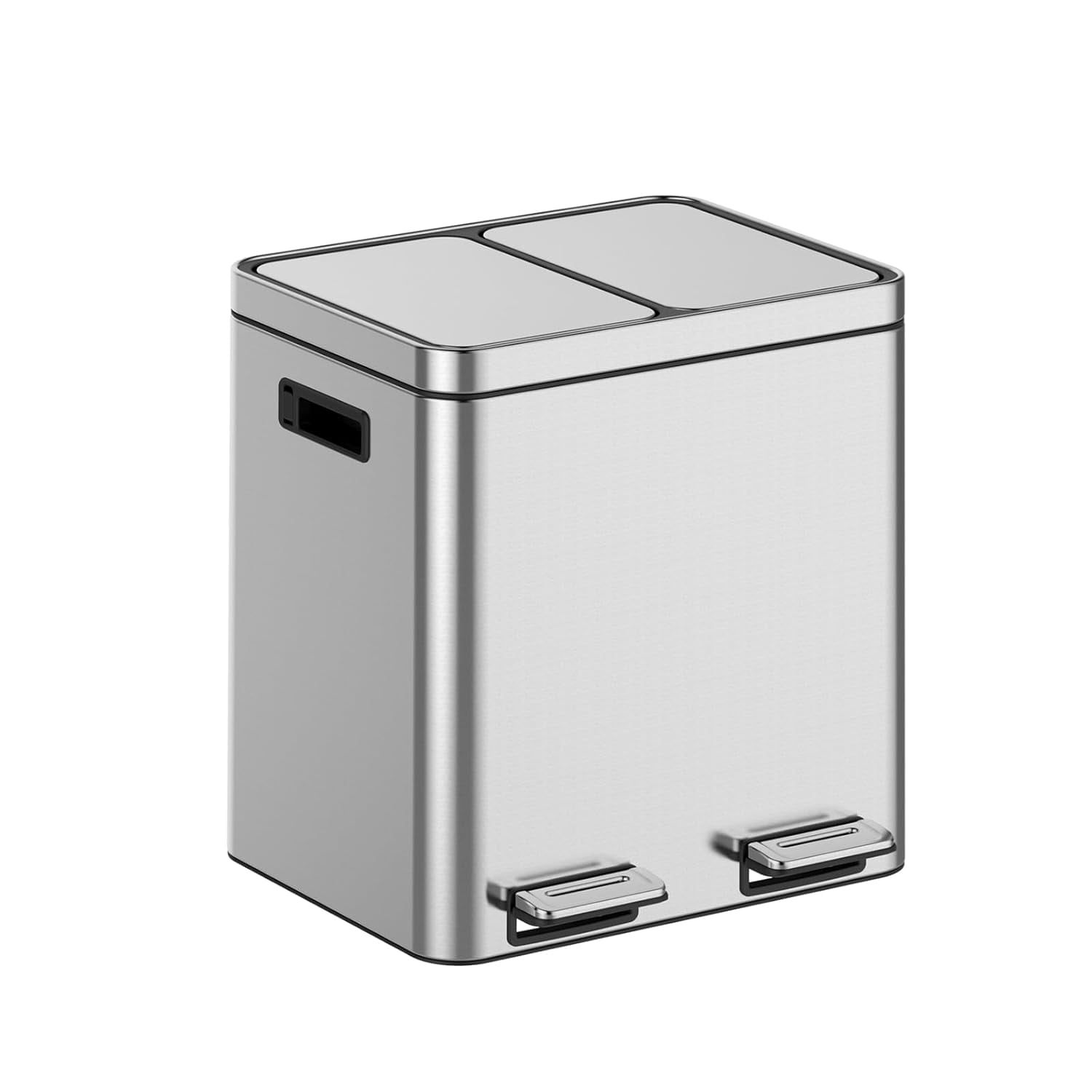 GOGRANT Kitchen Trash Can, 2 x 4 Gal Garbage Can, Stainless Steel Waste Bins for Recycling and Trash, 2 Compartments with Removable Inner Buckets, Step On Pedal, Quite-Close Lid, Silver