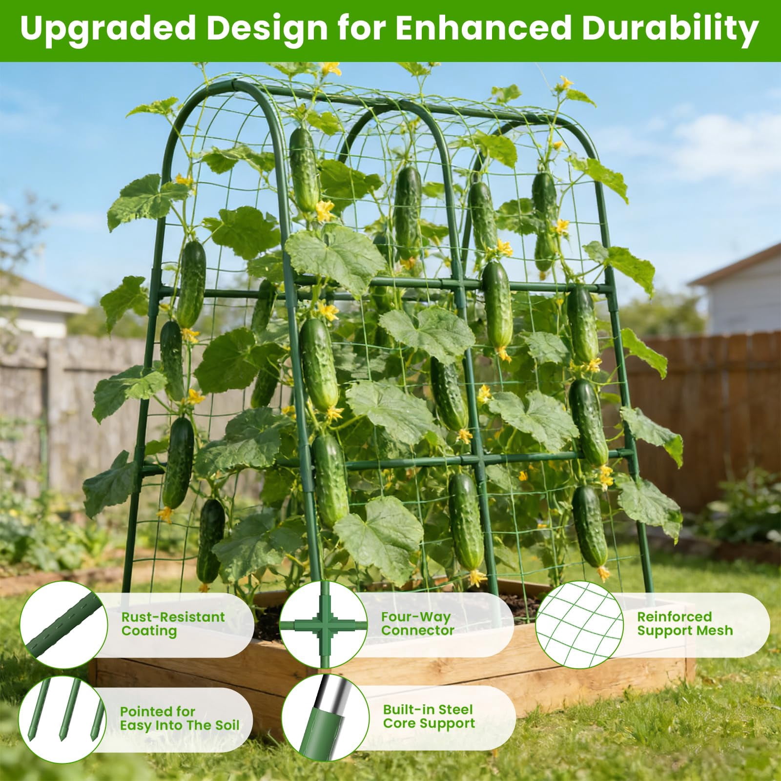 Cucumber Trellis For Raised Bed  U-shape Garden Climbing Plants Outdoor Metal Arch Vegetables Plant Support Grape Vine Beans Squash Peas Flower