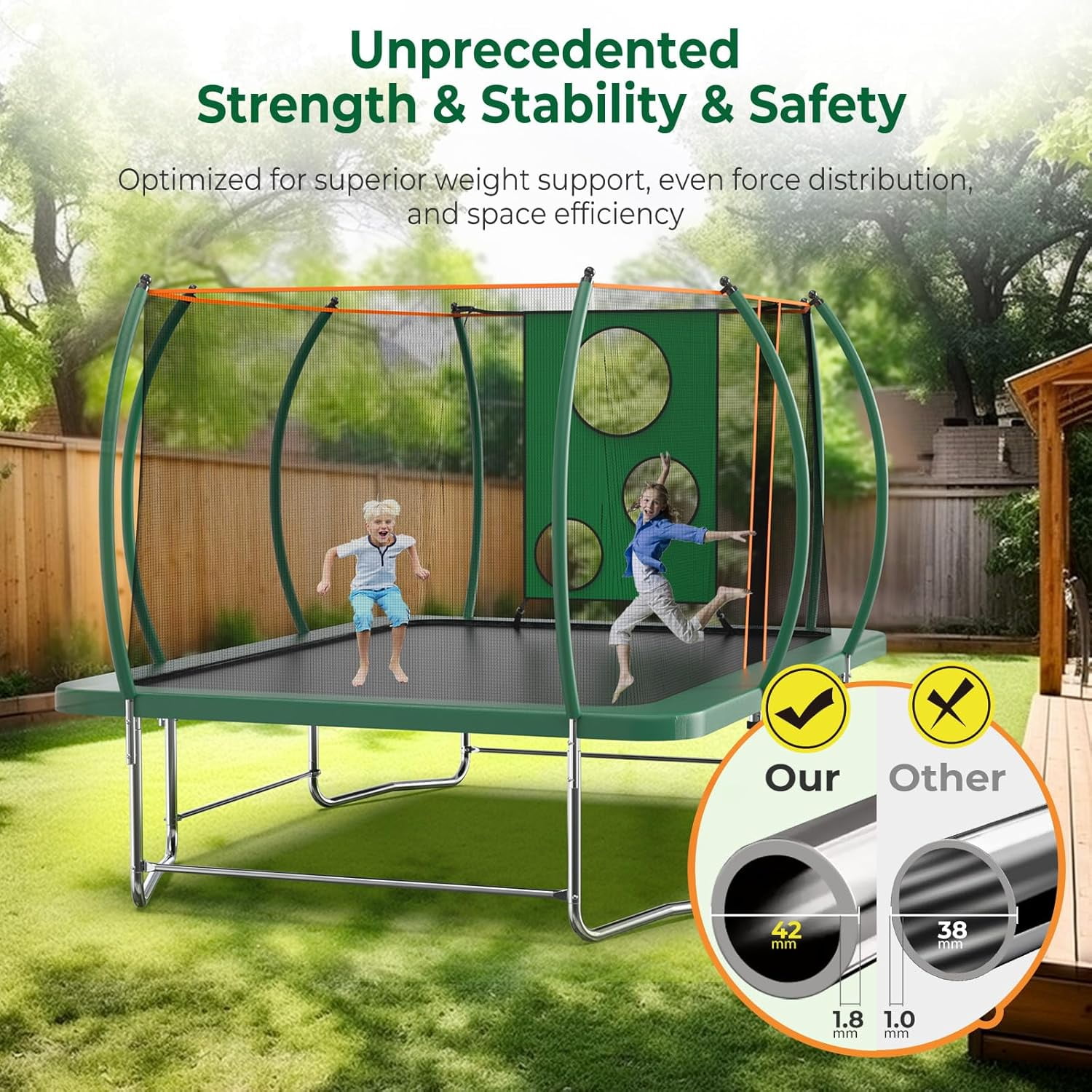 8x14ft Rectangle Trampoline, Segmart 1600LBS Weight Capacity Trampoline for Adult Kids, Outdoor Rectangle Trampolines for Backyard, Large Gymnastics Trampolines with Enclosure Net & Football Target