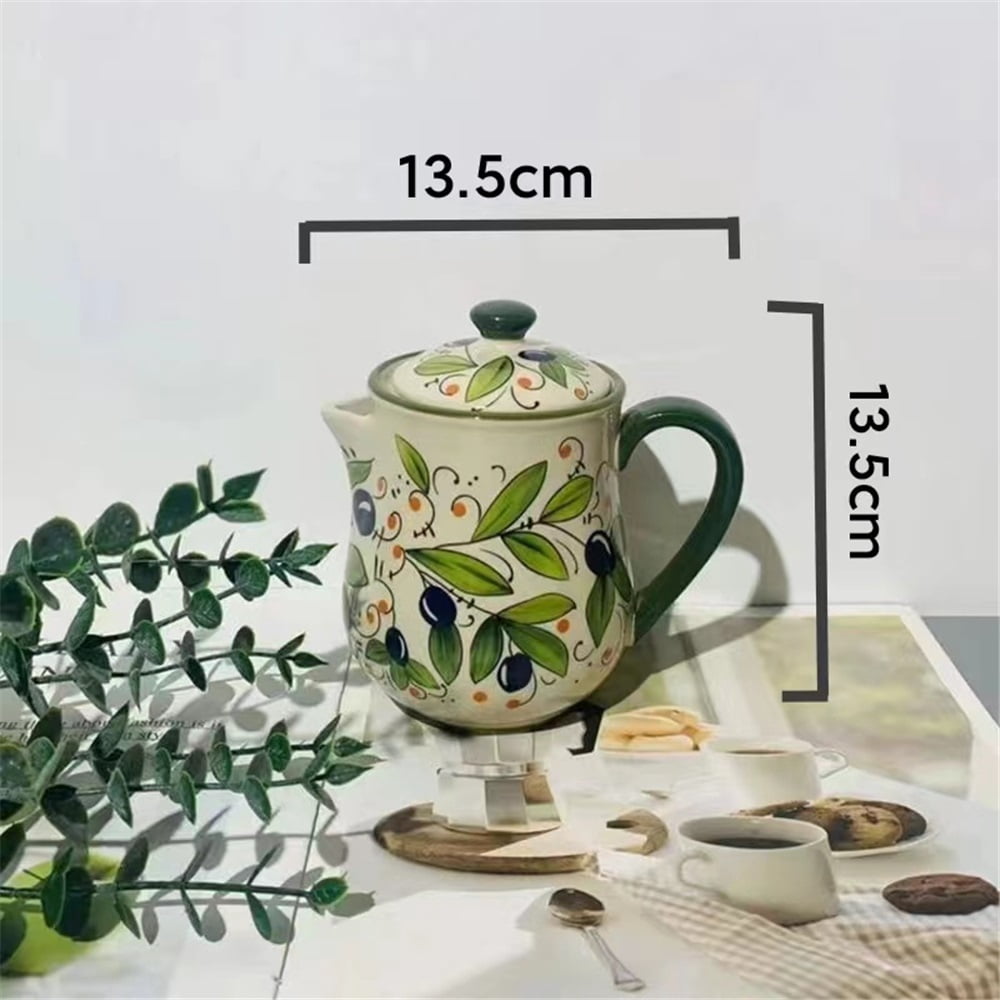 Green Ceramic Milk Pitcher With Handle And Lid Home Kitchen Sauce Pot Gravy Boat