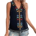 thumbnail image 2 of Royisotas Black Tank Tops Women Casual Summer Sleeveless Womens Camisoles and Tanks Embroidery Tassels Solid Color V-Neck Womens Cami Tops Plus Size, 2 of 4