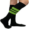 thumbnail image 2 of Couver Unisex Black Triple Stripe Baseball Softball Knee High Socks, Bright Lime Green, Small, 2 of 6