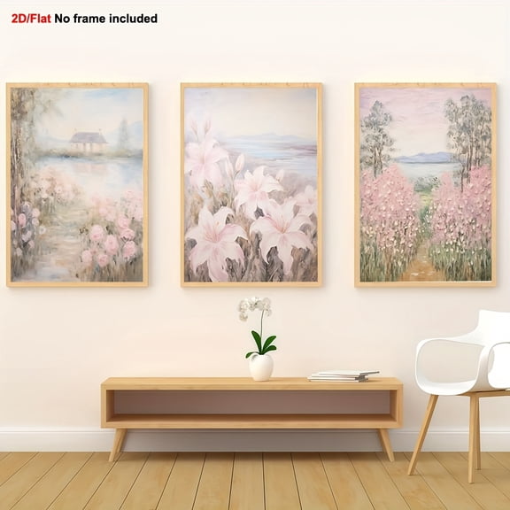 [2D Flat] 3pcs, Decorative Painting, 2D Flat Frameless Canvas Art, Monet Art Poster Set of 3, Claude Monet Painting Art Print Set of 3, Farmhouse Decor, Suitable for Home, Living Room, Bedroom Wall