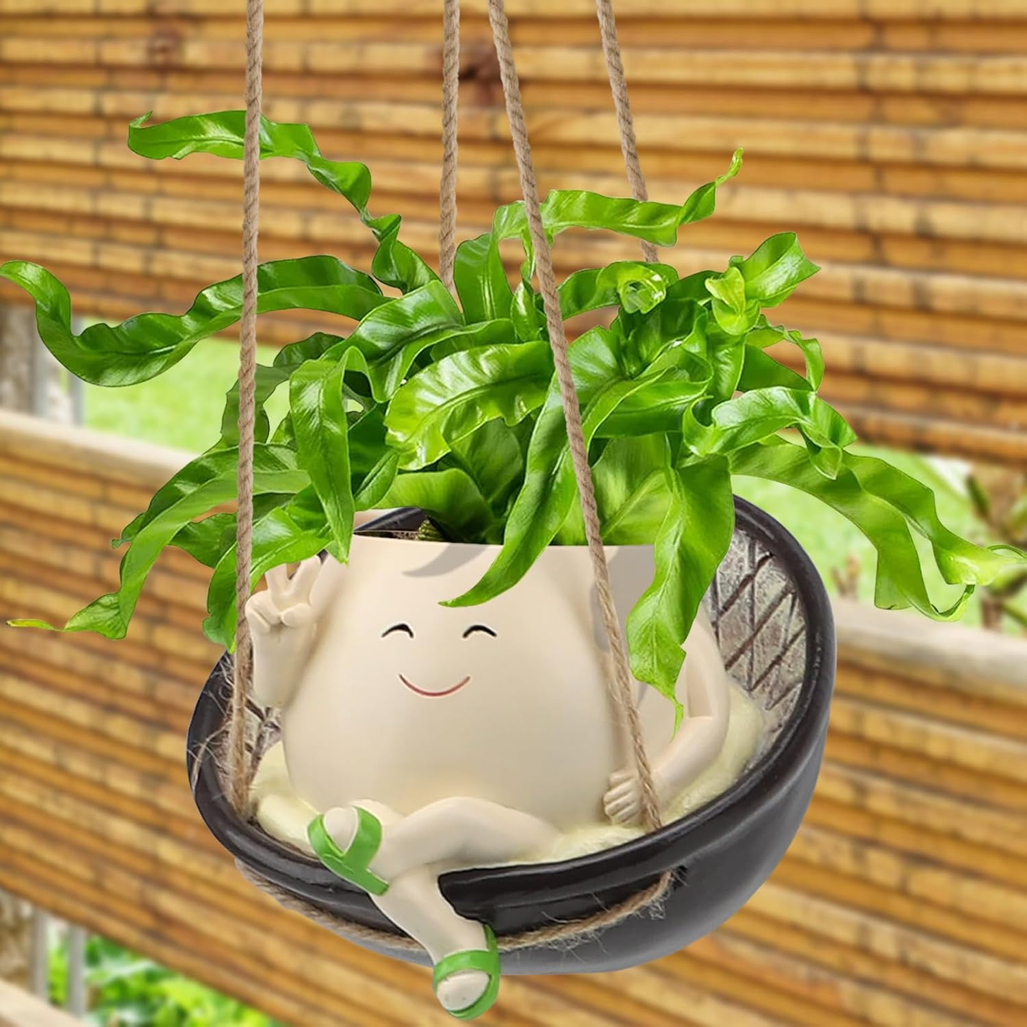 Senya Hanging Swing Chair Planter Pot Resin Smile Face Plant Pot for Indoor Outdoor Plants Cute Head Flower Pots, 5.51x2.55x4.33 Inches