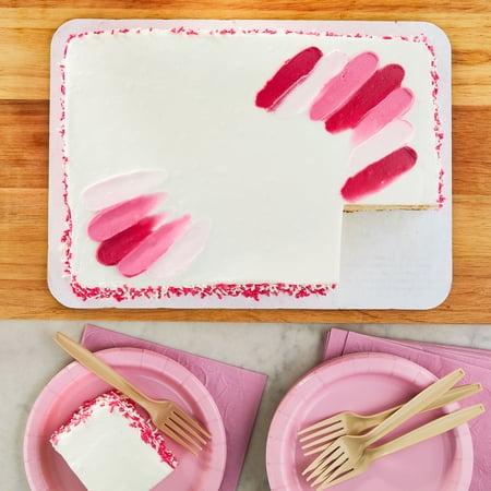 Freshness Guaranteed Pink Brush Dot White Cake, Buttercreme Icing, 1/4 Sheet, Refrigerated