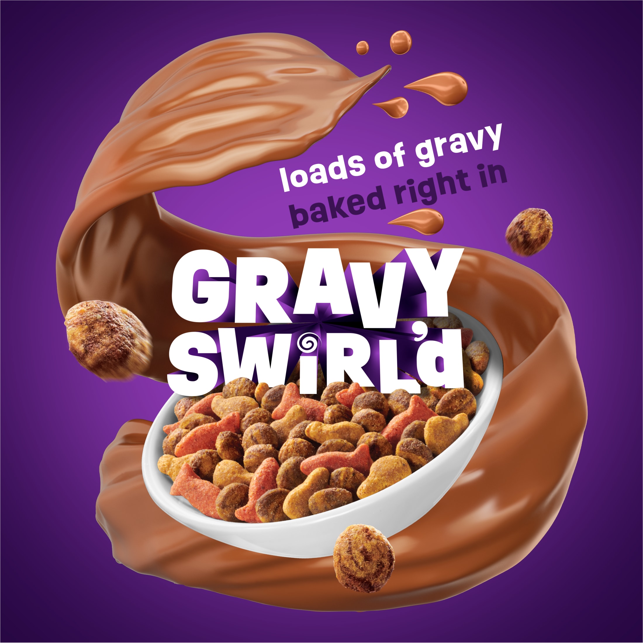 Purina Friskies Dry Cat Food Gravy Swirl'd with Flavors of Chicken, Salmon and Gravy Dry Cat Food, 16 lb Bag