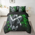 thumbnail image 2 of Castle Fairy Teens Adults Abstract Rose Skeleton Bedding Comforter Set 7 Pieces,Gothic Valentine Full Bedding Set Lightweight,Black Green Fitted Sheet Flat Sheet,Microfiber Bedroom Decor,Reversible, 2 of 8