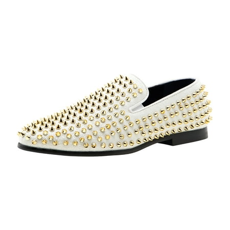 

Jump Newyork Luxor Textile and Leather Upper Metallic Spike Twin Gore | Slip-ons | Casual | Smoking Slipper | Dress Loafers for Men