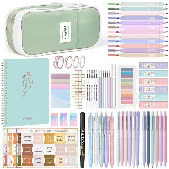Nicpro 76PCS Bible Study Supplies Journaling Kit with Tabs, Notebook, Highlighter and Pen Case - Annotation Kit, Study Group Esse