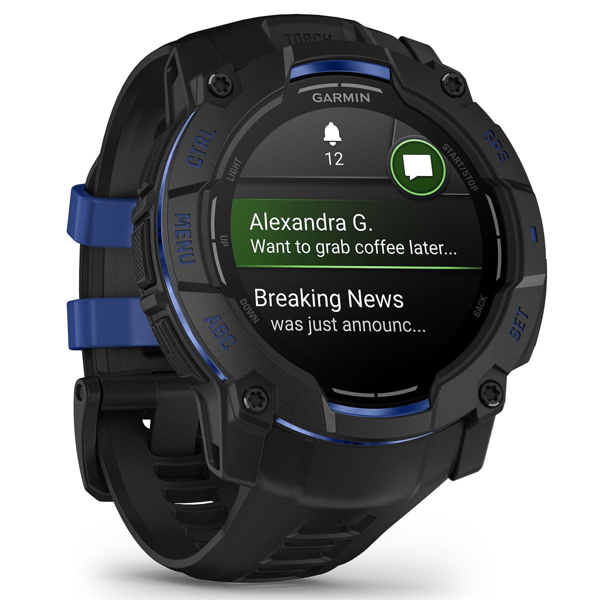 Garmin Instinct 3 AMOLED (Black/Bolt Blue, 50mm) Rugged Outdoor GPS Smartwatch Bundle with PlayBetter Portable Charger & HD Screen Protectors