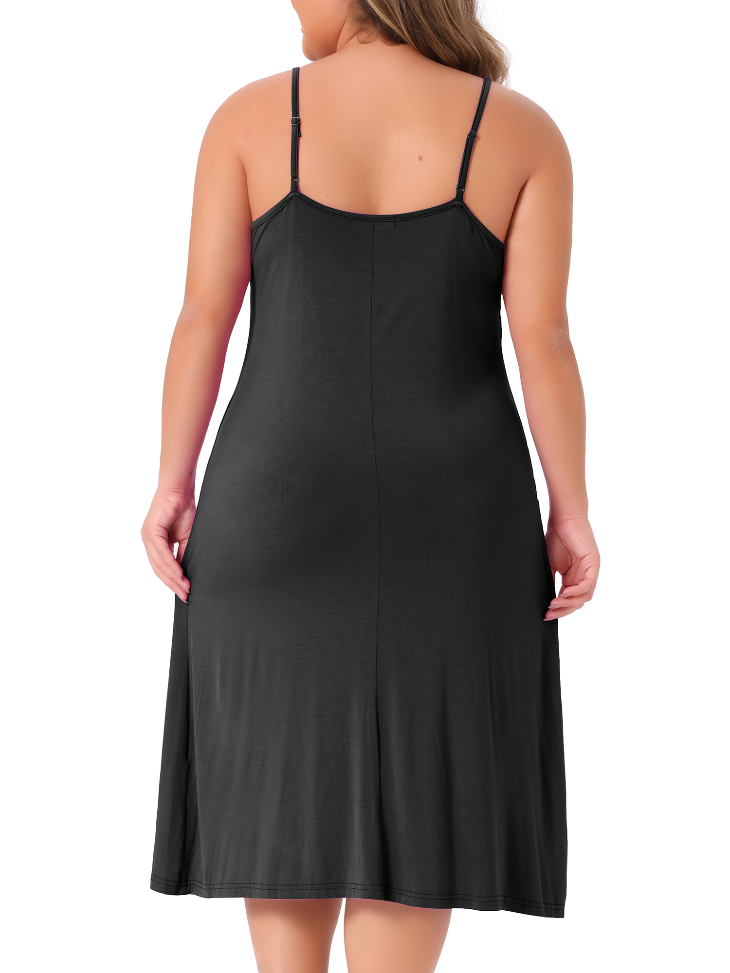 DARING DIVA Women's Plus Size Spaghetti Strap Full Slip Midi Nightgown 2X Black